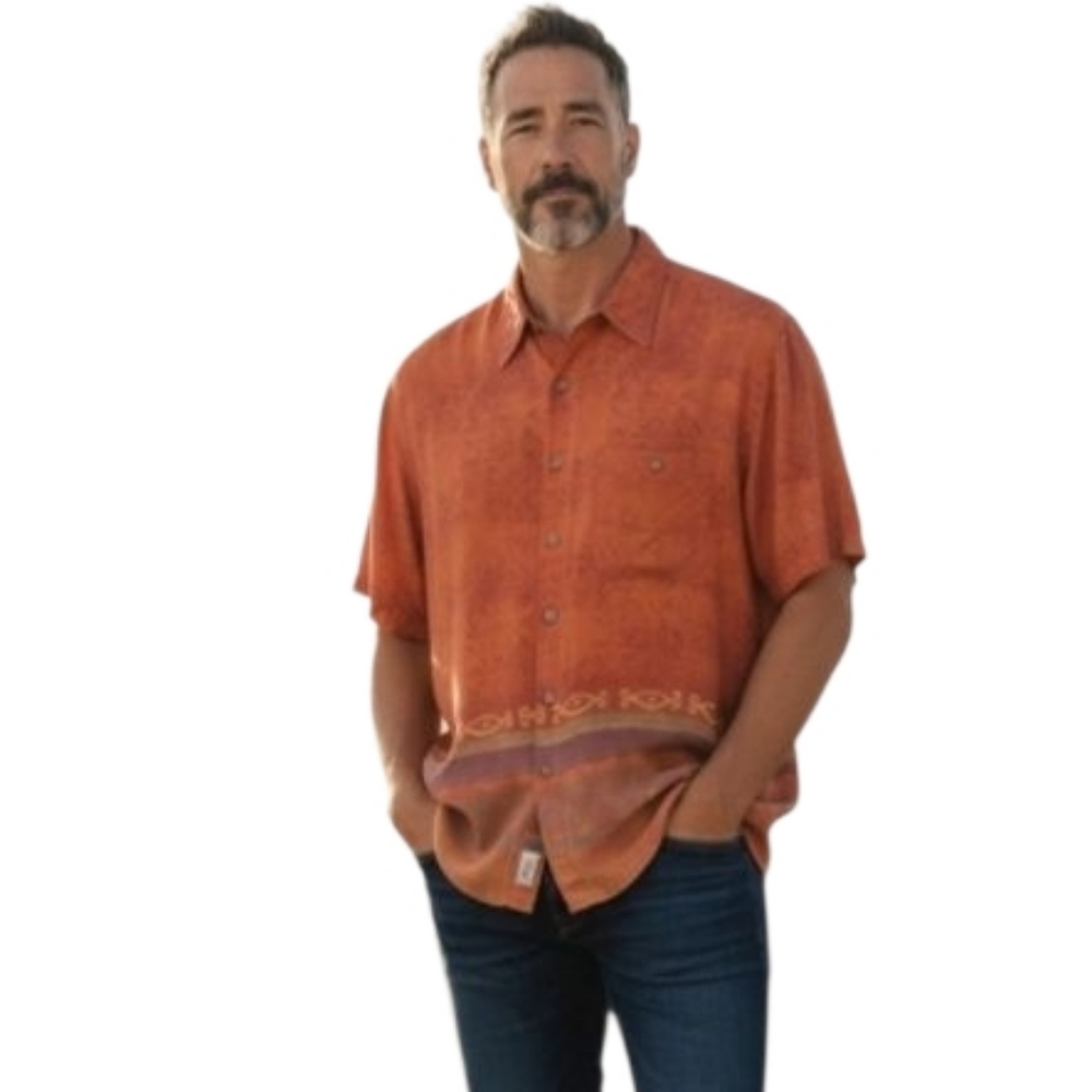 The Territory Ahead Vintage Men's Tribal Print Button-down Shirt Orange Medium